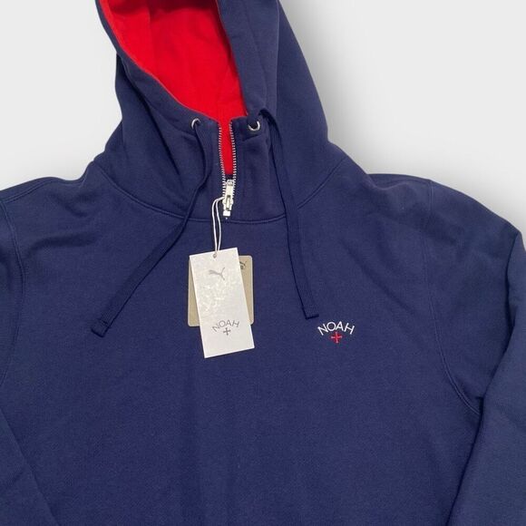 Puma x Noah Mens Quarter-Zip Navy Red French Terry Hoodie size Small New - Picture 3 of 11